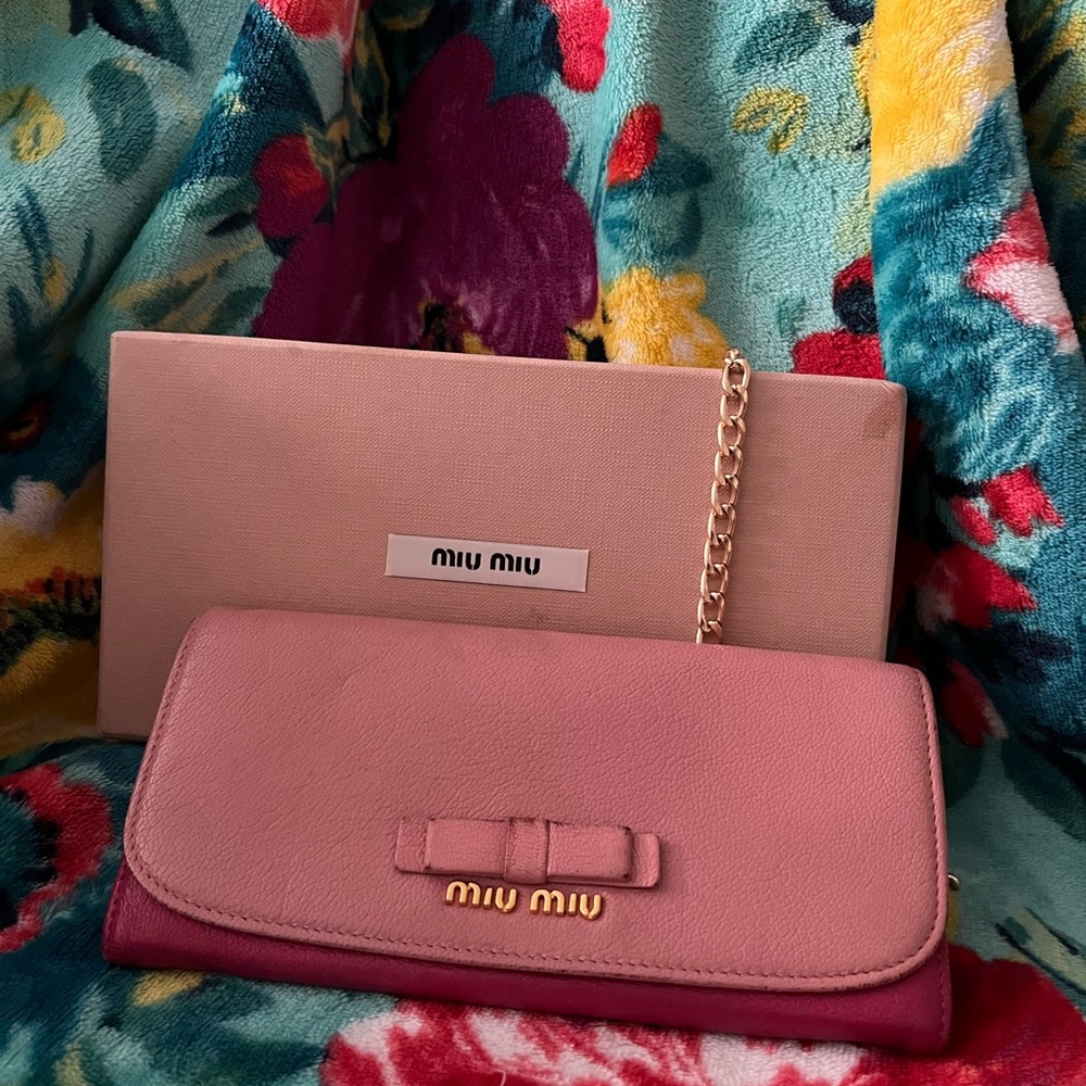 Miu Miu Blush Pink Wallet with Gold Chain